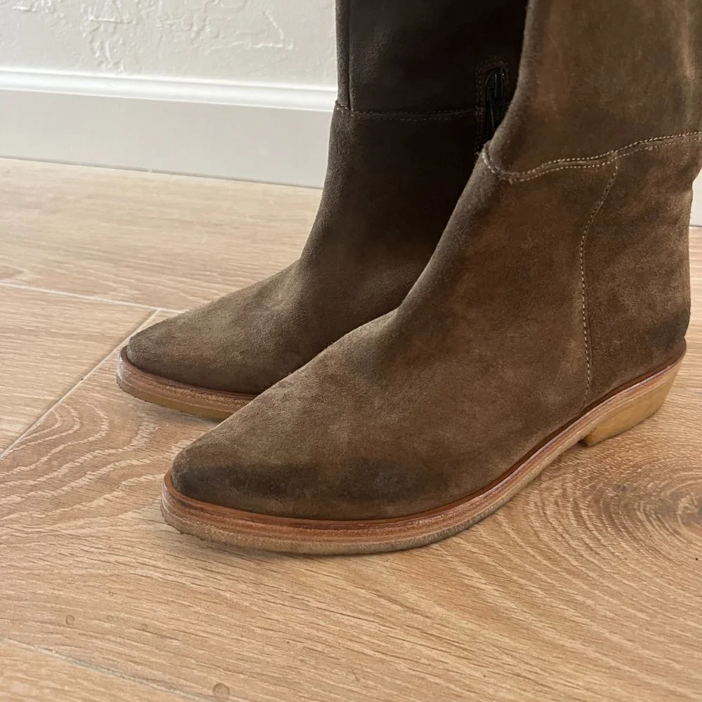 NEW Free People Khaki Green Suede Over The Knee Pointed Toe Boots